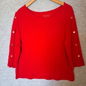 Chicos Blouse Top Womens 2 Tall Red Knit Scoop Neck 3/4 Sleeve Pullover Casual